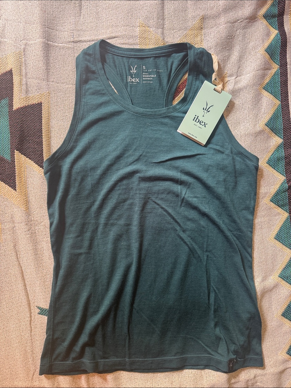 Ibex racerback tank top merino wool green heron teal turquoise women’s S NEW NWT
